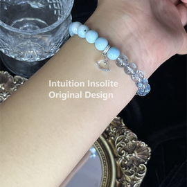 Larimar and Aquamarine Crystal Design Bracelet with Small Pendant Beads