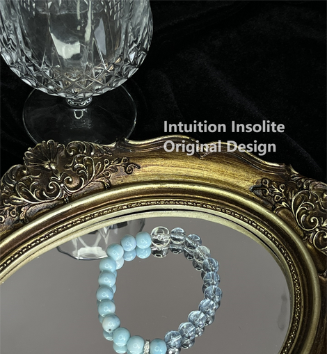 Larimar and Aquamarine Crystal Design Bracelet with Small Pendant Beads