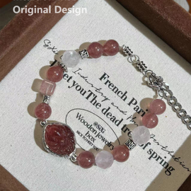 Strawberry Quartz Rose Quartz Crystal Design Bracelet