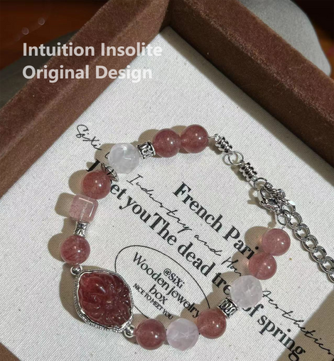 Strawberry Quartz Rose Quartz Crystal Design Bracelet