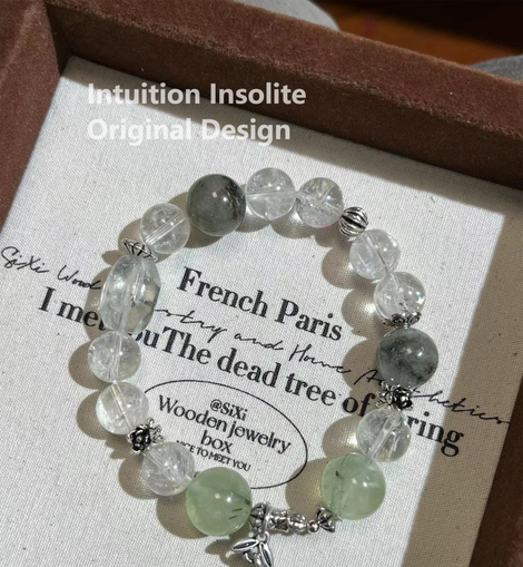Green Azeztulite, Vesuvianite (Grape Stone), and Green Ghost Quartz Crystal Designed Bracelet