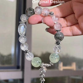 Green Azeztulite, Vesuvianite (Grape Stone), and Green Ghost Quartz Crystal Designed Bracelet