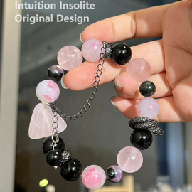 Sakura Rain Rose Quartz Obsidian Triangle Snake Crystal Design Bracelet