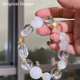 Gold White Rabbit Hair Phantom Quartz White Quartz Moonstone Crystal Design Bracelet