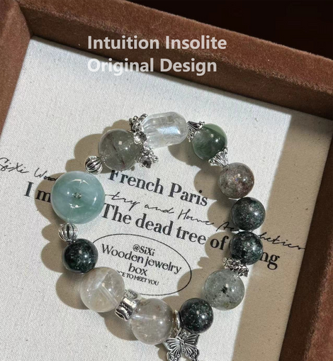 Jade, Green Ghost Quartz, and Green Aventurine Crystal Designed Bracelet
