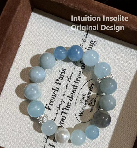Aquamarine and Gray Moonstone Pearl Crystal Design Bracelet