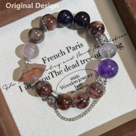 Five Elements Single Circle Fire - Gel Flower Amethyst Crystal Designed Bracelet