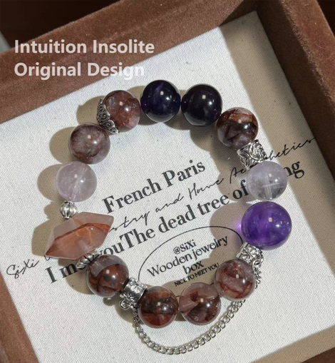 Five Elements Single Circle Fire - Gel Flower Amethyst Crystal Designed Bracelet