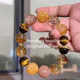 Yellow Tiger's Eye, Sunstone, and Yellow Topaz Crystal Designed Bracelet