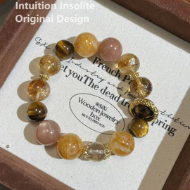 Yellow Tiger's Eye, Sunstone, and Yellow Topaz Crystal Designed Bracelet