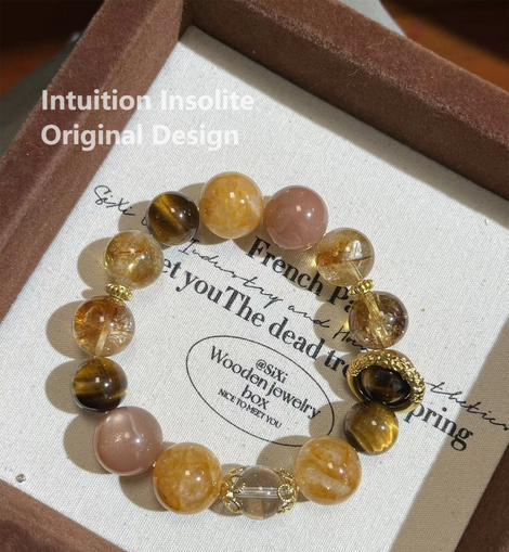 Yellow Tiger's Eye, Sunstone, and Yellow Topaz Crystal Designed Bracelet