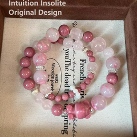 Rose Quartz Cherry Blossom Rain Red Wood Grain Mother-of-Pearl Bear Double Chain Crystal Design Bracelet