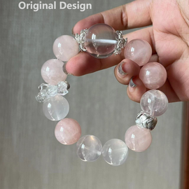 19mm Focal Bead with 15-16mm Rose Quartz Crystal Design Bracelet