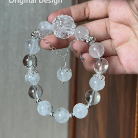 White Phantom Clear Quartz 11-12mm Drop Bead Crystal Design Bracelet