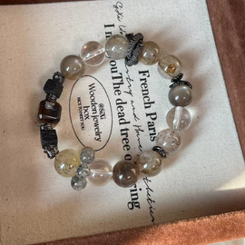 Resin Flower Black Cherry Blossom Agate White Crystal Serpent Design Bracelet