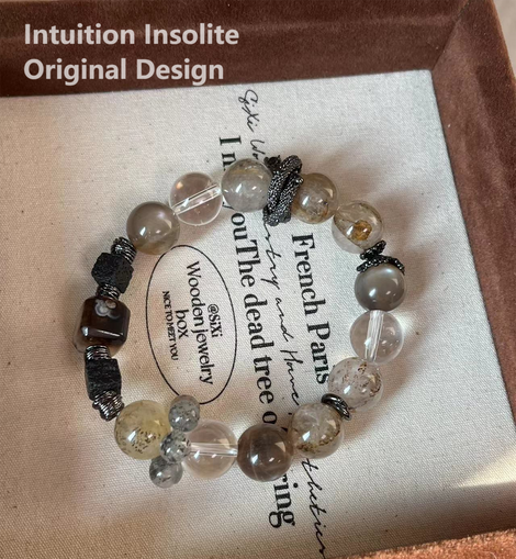 Resin Flower Black Cherry Blossom Agate White Crystal Serpent Design Bracelet