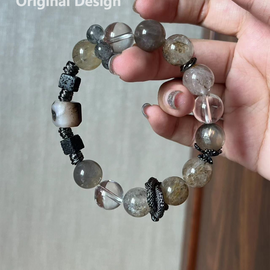Resin Flower Black Cherry Blossom Agate White Crystal Serpent Design Bracelet