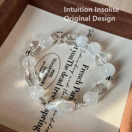 White Phantom Clear Quartz Baroque Pearl Cross Crystal Design Bracelet