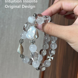 White Phantom Clear Quartz Baroque Pearl Cross Crystal Design Bracelet
