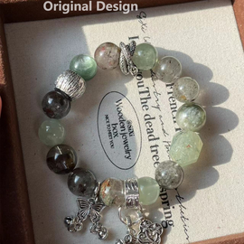 Green Ghost Quartz and Green Garnet (Tsavorite) Crystal Designed Bracelet