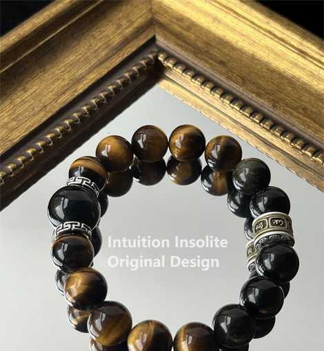 Tiger's Eye, Silver Shine Stone, and Golden Shine Stone Crystal Designed Bracelet
