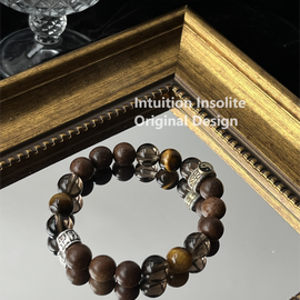 Smoky Quartz, Tiger's Eye, Golden Sandalwood, and Tai Chi Crystal Designed Bracelet