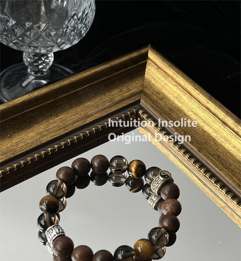 Smoky Quartz, Tiger's Eye, Golden Sandalwood, and Tai Chi Crystal Designed Bracelet
