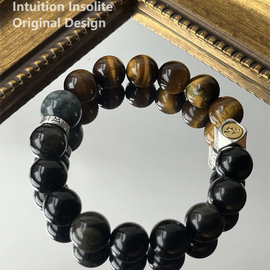 Golden Obsidian, Tiger's Eye, and Hawk's Eye Crystal Designed Bracelet