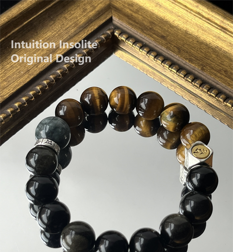 Golden Obsidian, Tiger's Eye, and Hawk's Eye Crystal Designed Bracelet