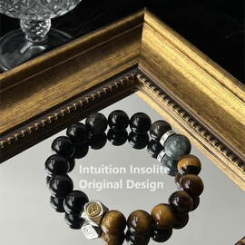 Golden Obsidian, Tiger's Eye, and Hawk's Eye Crystal Designed Bracelet
