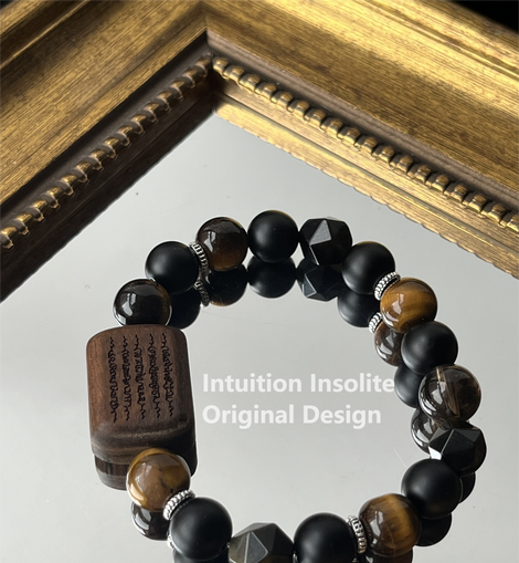 Agarwood, Tiger's Eye, Black Obsidian, and Golden Obsidian Crystal Designed Bracelet