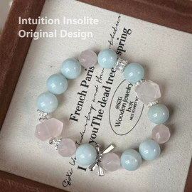 Aquamarine, Rose Quartz, and Bowknot Crystal Designed Bracelet