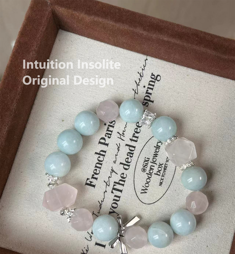 Aquamarine, Rose Quartz, and Bowknot Crystal Designed Bracelet