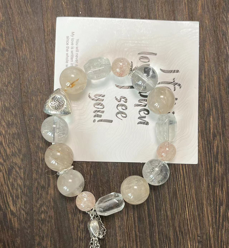 Frosted Hair Quartz Pink Agate Green Agate Crystal Design Bracelet