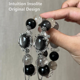 Silver Shine Phantom Blue-Grey Rutilated 13-16mm Crystal Design Bracelet