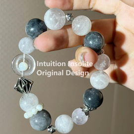 Purple and Blue-Gray Rabbit Fur Crystal Design Bracelet
