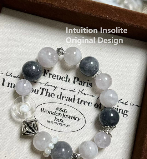 Purple and Blue-Gray Rabbit Fur Crystal Design Bracelet