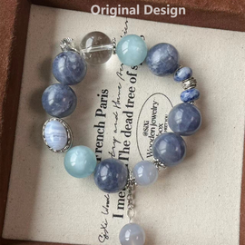 Iolite, Clear Quartz, and Blue Lace Agate Box Crystal Design Bracelet