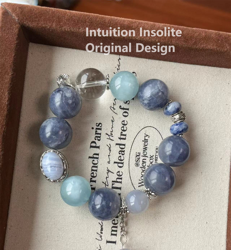 Iolite, Clear Quartz, and Blue Lace Agate Box Crystal Design Bracelet