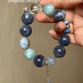 Iolite, Clear Quartz, and Blue Lace Agate Box Crystal Design Bracelet