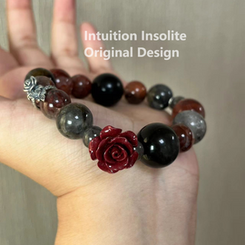 Cinnabar, Flashing Spirit, Silver Shine Stone, and Rose Quartz Crystal Bracelet