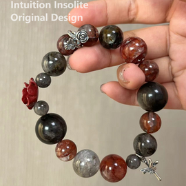 Cinnabar, Flashing Spirit, Silver Shine Stone, and Rose Quartz Crystal Bracelet