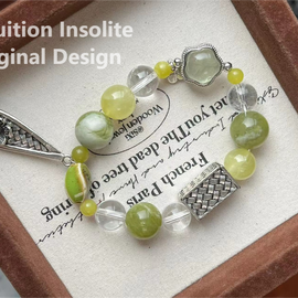 Jade, Golden Grapes, White Quartz, and Ceramic Tears Crystal Designed Bracelet