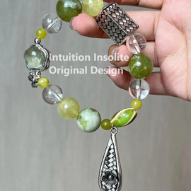 Jade, Golden Grapes, White Quartz, and Ceramic Tears Crystal Designed Bracelet