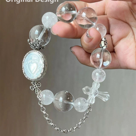 Clear Quartz White Agate Cross Mother of Pearl Crystal Designed Bracelet