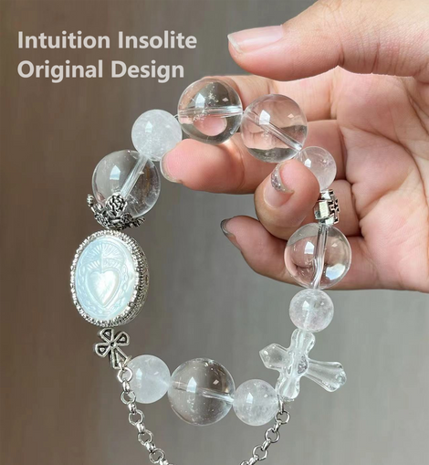 Clear Quartz White Agate Cross Mother of Pearl Crystal Designed Bracelet