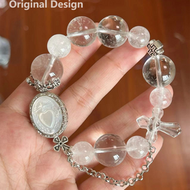 Clear Quartz White Agate Cross Mother of Pearl Crystal Designed Bracelet