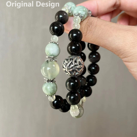 Silver Shine Prehnite Jade Long Strand Crystal Design Bracelet