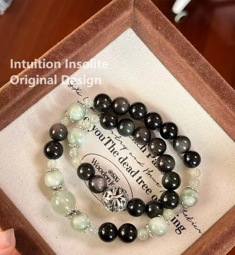 Silver Shine Prehnite Jade Long Strand Crystal Design Bracelet