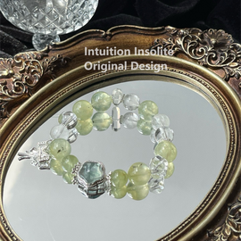 Green Garnet (Tsavorite), White Quartz, and White Phantom Quartz Crystal Designed Bracelet